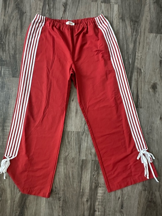 Cali1850 Pants - Cali 1850 Red Large Wide Leg Track Pants White Side Stripe Bow Tie Ankle NWOT